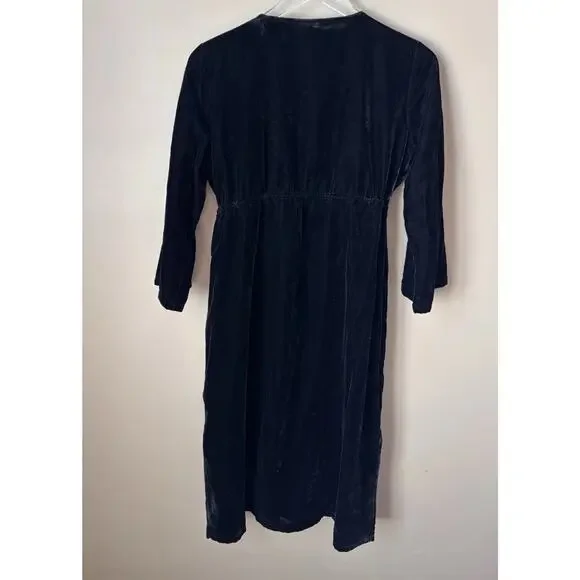 Black Velvet Duster Kimono S Embroidered Floral Boho Whimsigoth Festival Witchy - Picture 3 of 7